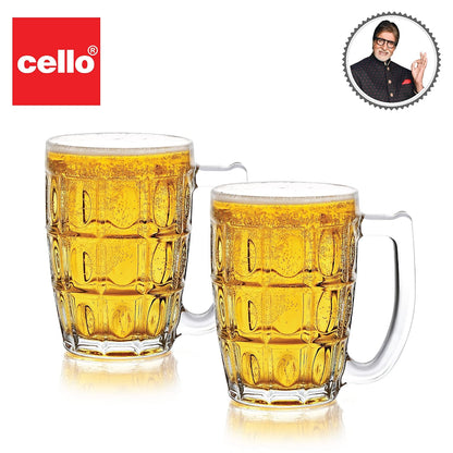 CELLO Executive Beer Mug with Handle | Glasses for Beer, Juice | Scratch Resistant & Easy to Clean | Dishwasher Safe Mug | Transparent | Set of 2, 400ml