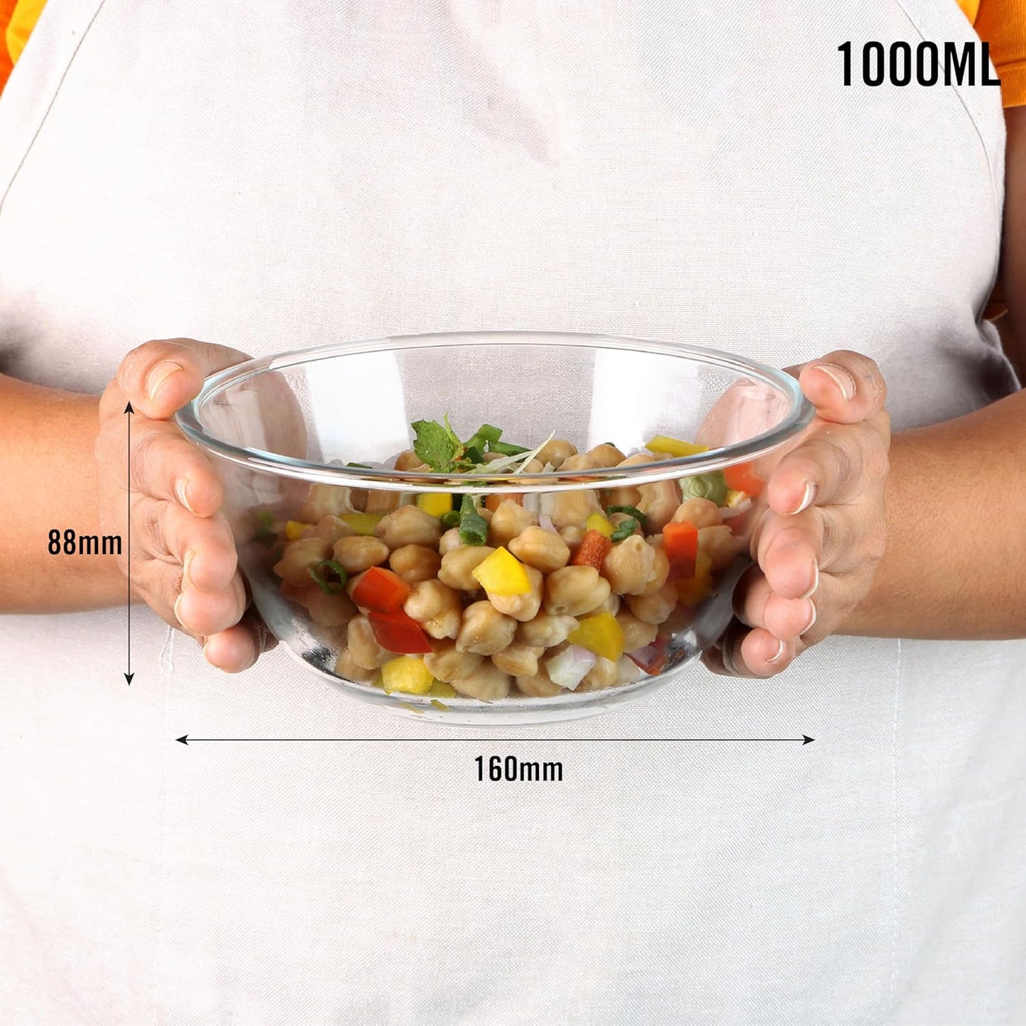 CELLO Ornella Toughened Glass Mixing Bowl Without Lid | Microwave Safe & Dishwasher Safe | Clear & Non- Porous Glass | Scratch Resistant | Transparent