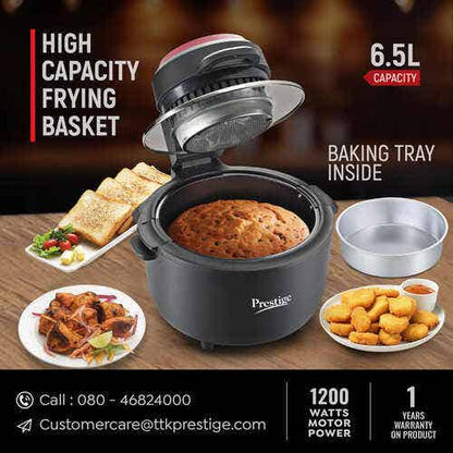 Prestige Multi-Chef All-in-One Air Fryer |80% less Oil Consumption|6.5L Capacity |1200 Watts Power|Airfry,Oven, Toast, Grill|See Through Lid|Advance Digital Display|Even Heat Distribution|Black