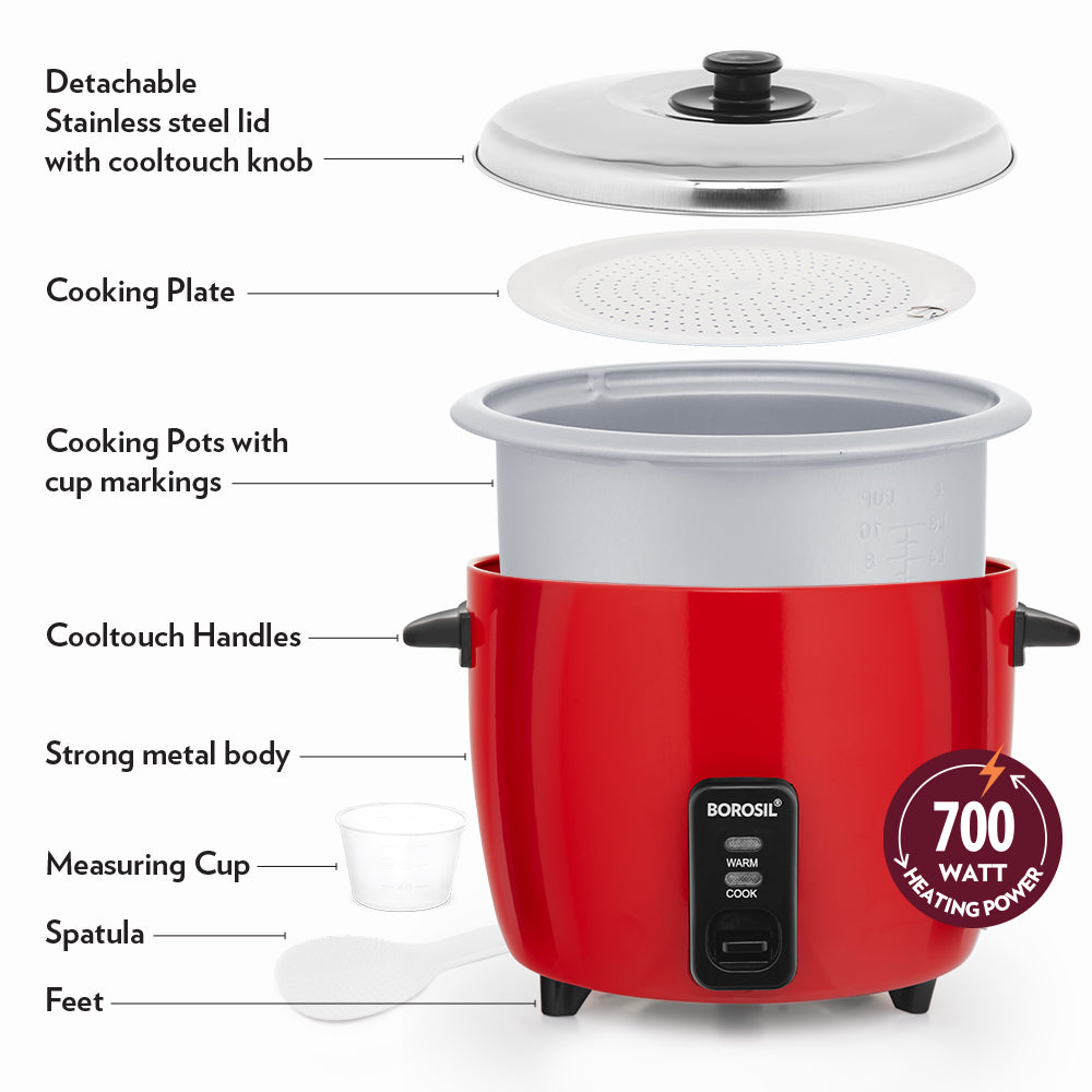 Borosil Pronto Dual Electric Rice Cooker, 1.8L