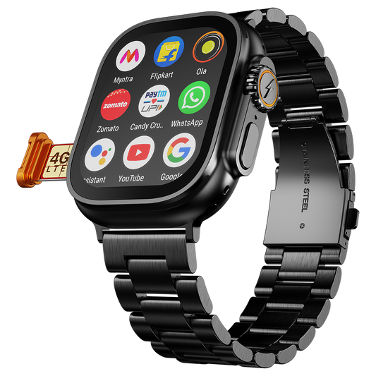 FIRE-BOLTT Oracle Wi-Fi+4G SIM Android OS Wristphone (49mm Display, In Built GPS, Crystal Tide Strap)-Smart Watch-Fire-Boltt-Black-Chrome-computerspace