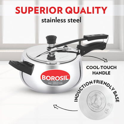 Borosil Pronto Tri-ply Inner Lid Pressure Cooker, 3.5L