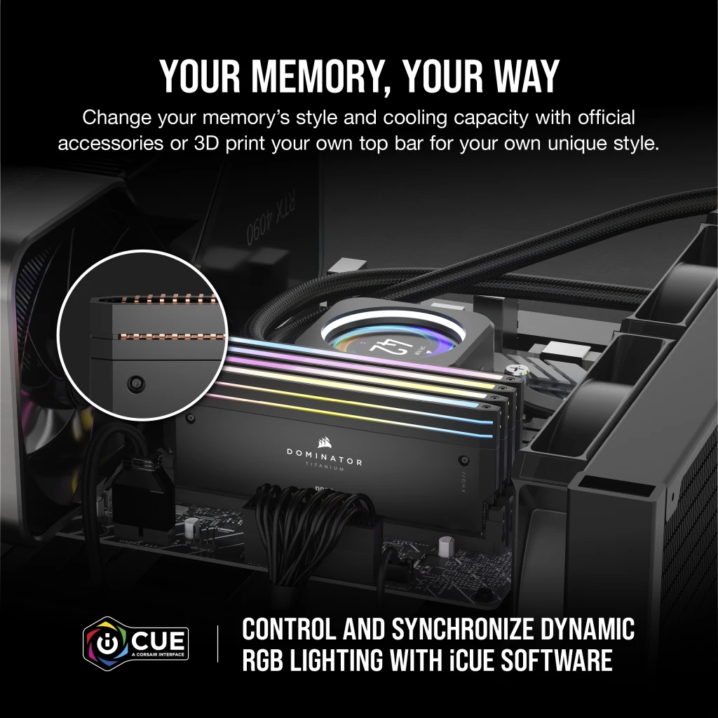 Corsair Memory CMP64GX5M2B6000C30 -  DOMINATOR® TITANIUM RGB 64GB (2x32GB) DDR5 DRAM 6000MT/s CL30 Intel XMP Memory Kit