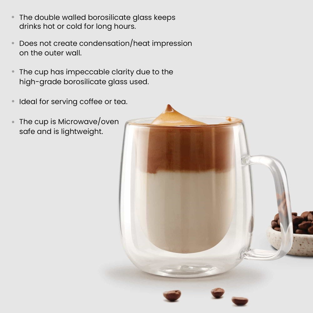 Double Wall Tea/Coffee Glass Mug (Treo by Milton)