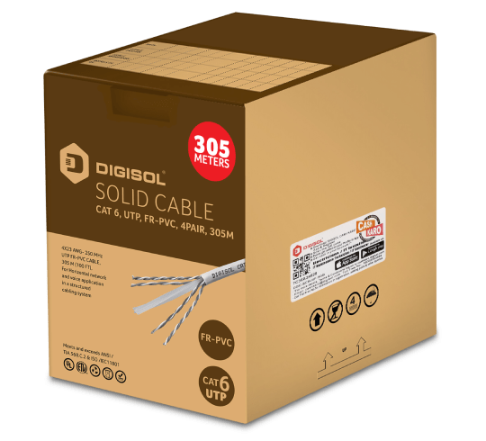 DIGISOL Solid Cable, Cat6 UTP, 4 Pair, 23AWG, Grey, 305m