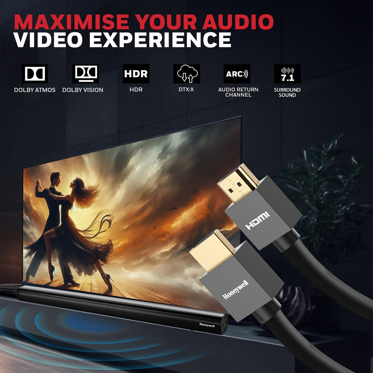 Honeywell HDMI 2.0 Cable with Ethernet | High Speed HDMI Cable 10.2GBPS | Supports 3D /4Kx2K Ultra High Definition | 3D Home Theatre | 3D Gaming | Black (65.6ft/20M)