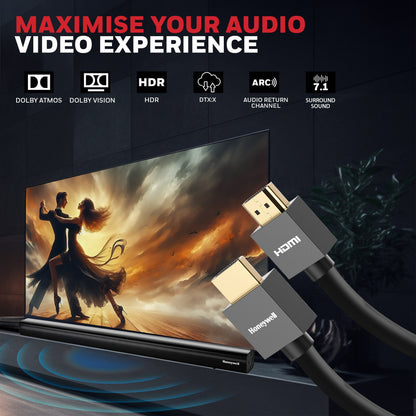 Honeywell HDMI 2.0 Cable with Ethernet | High Speed HDMI Cable 10.2GBPS | Supports 3D /4Kx2K Ultra High Definition | 3D Home Theatre | 3D Gaming | Black (65.6ft/20M)