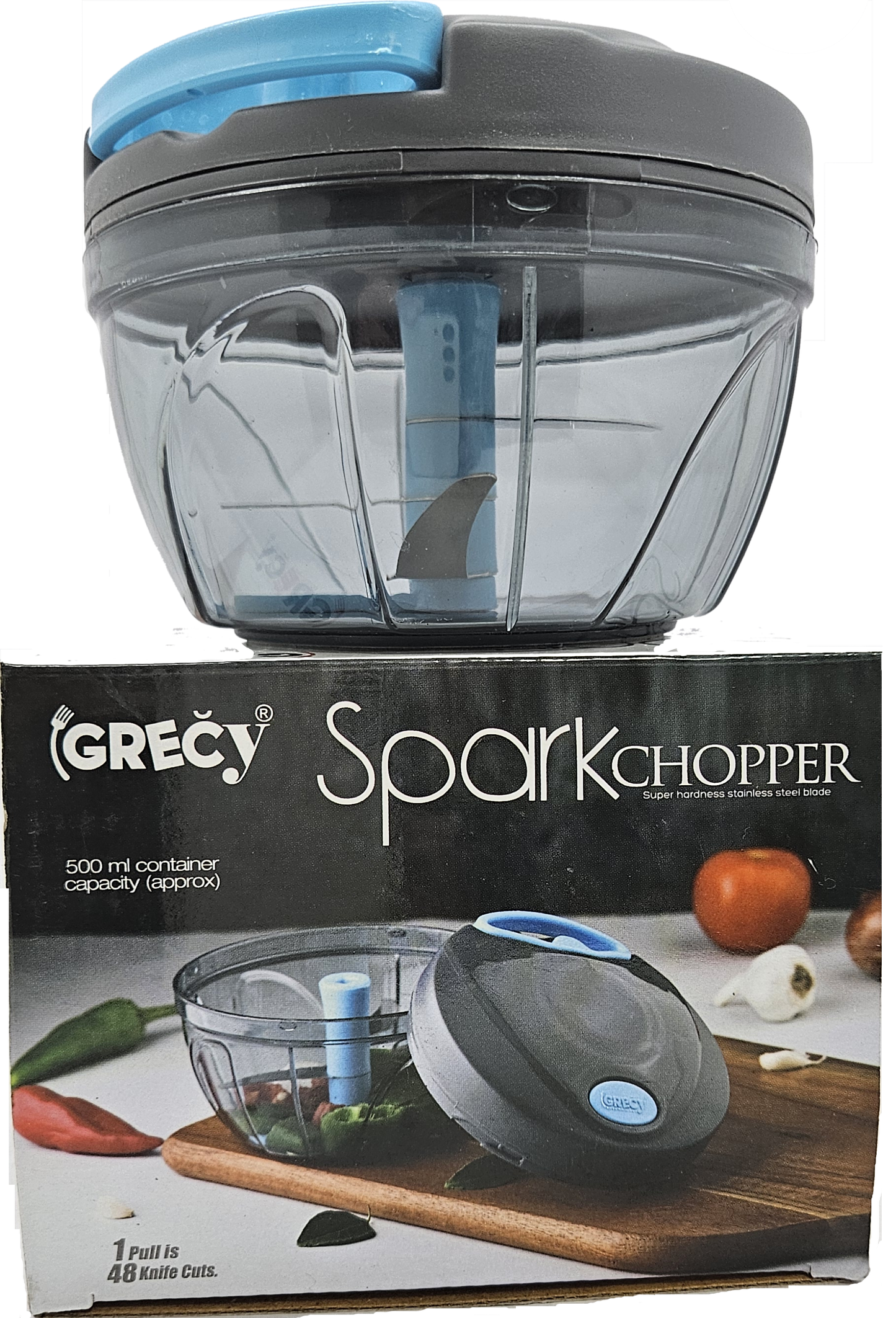 Grecy Spark Manual Food & Vegetable Chopper With 3 Blades, Manual Chopper, 450ml, pack of 1