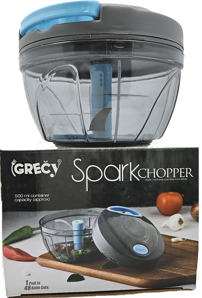 Grecy Spark Manual Food & Vegetable Chopper With 3 Blades, Manual Chopper, 450ml, pack of 1