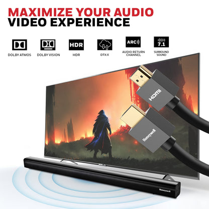 Honeywell HDMI 2.0 Cable with Ethernet | High Speed HDMI Cable 10.2GBPS | Supports 3D /4Kx2K Ultra High Definition | 3D Home Theatre | 3D Gaming | Black (65.6ft/20M)
