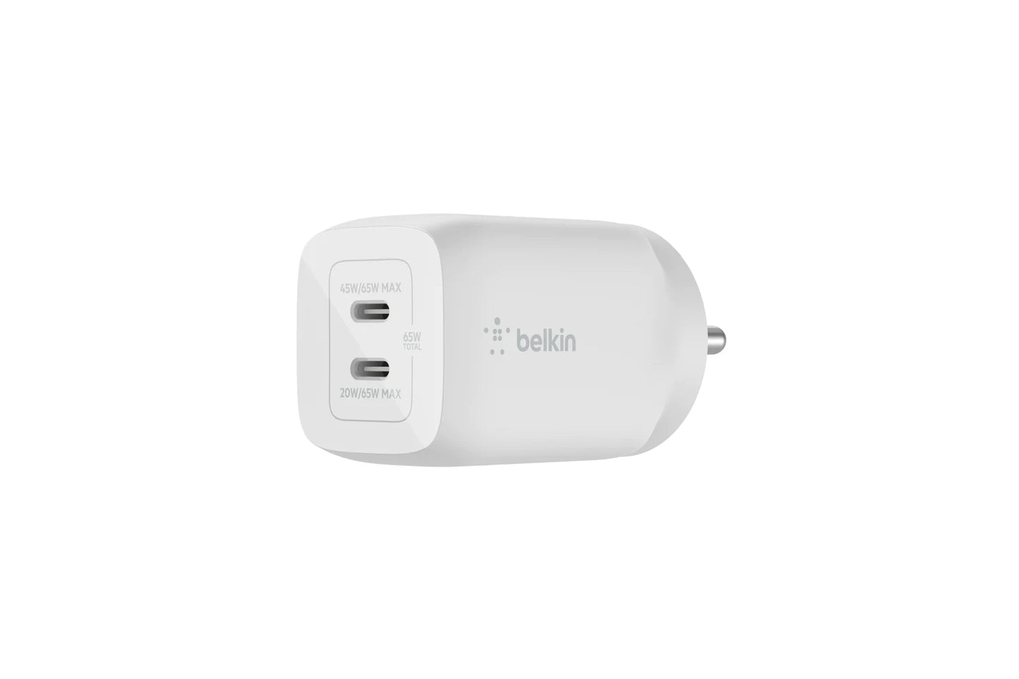 Belkin 65W GaN Dual USB C PD 3.0 Fast Charger with PPS Technology, Compact Size, USB-C, Type C Fast Charger for iPhone, MacBook Air, iPad Pro, Pixel, Galaxy, More Devices – White
