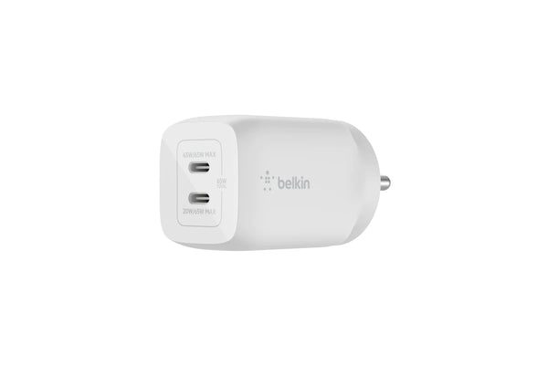 Belkin BoostCharge Pro 65W Dual USB-C GaN Charger (PD 3.0 + PPS) – White | WCH013