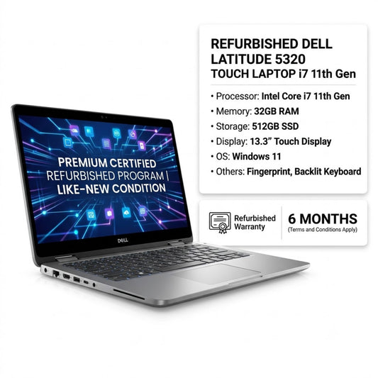 Refurbished Dell Latitude 5320 Touch Laptop Intel Core i7 11th Gen 32GB RAM 512GB SSD 13.3 Inch