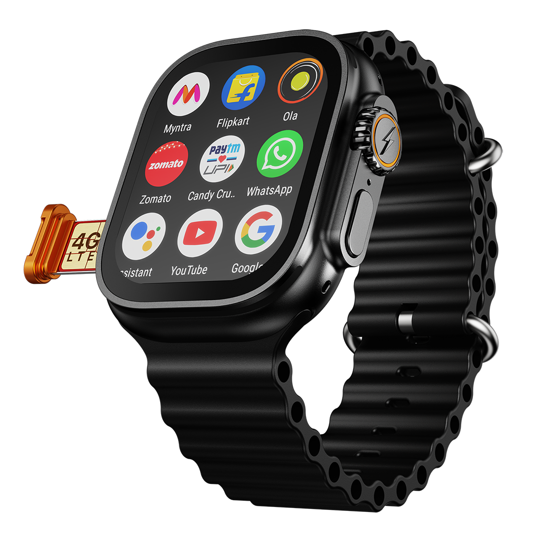 FIRE-BOLTT Oracle Wi-Fi+4G SIM Android OS Wristphone (49mm Display, In Built GPS, Crystal Tide Strap)-Smart Watch-Fire-Boltt-Onyx-Wave-computerspace