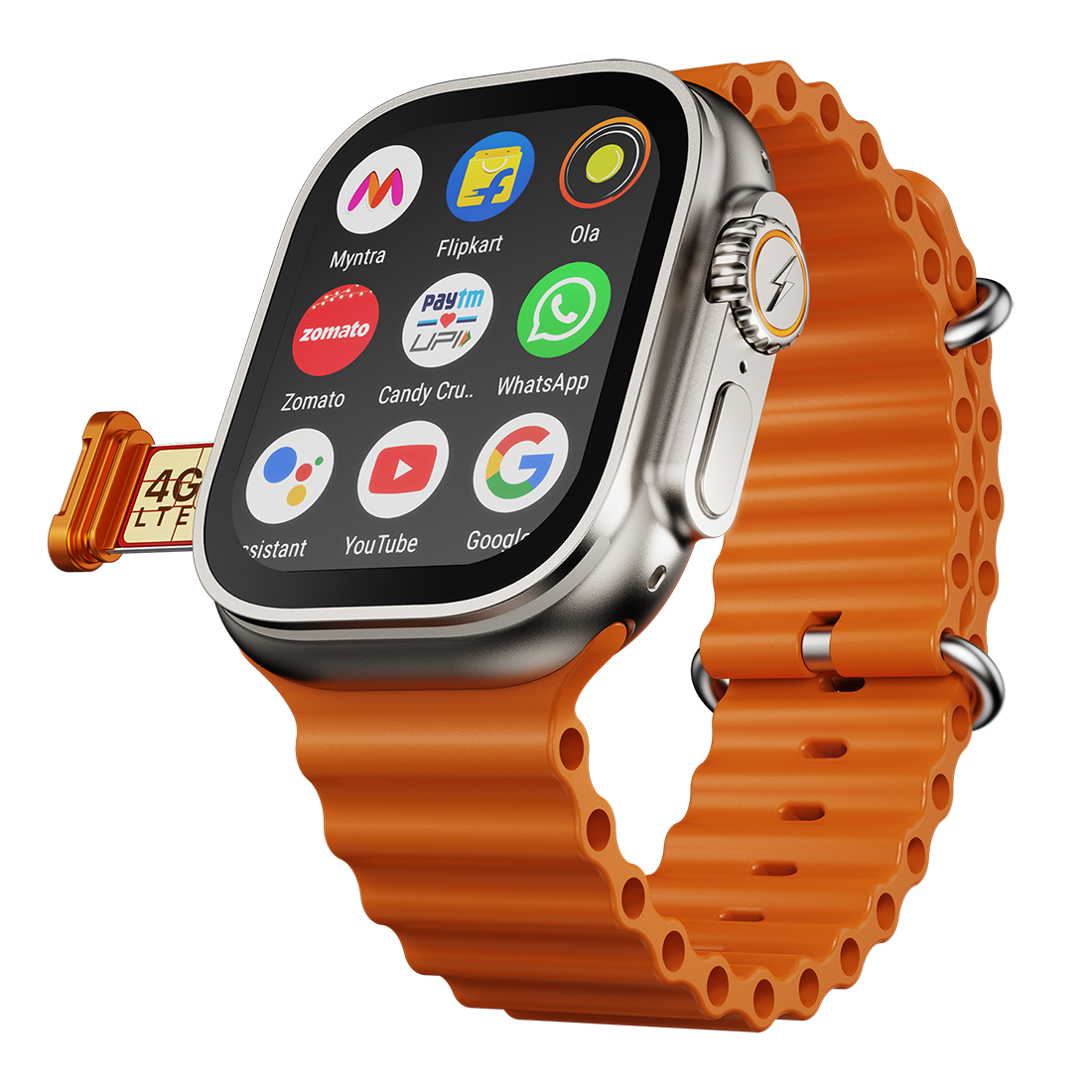 FIRE-BOLTT Oracle Wi-Fi+4G SIM Android OS Wristphone (49mm Display, In Built GPS, Crystal Tide Strap)-Smart Watch-Fire-Boltt-Orange-Horizon-computerspace