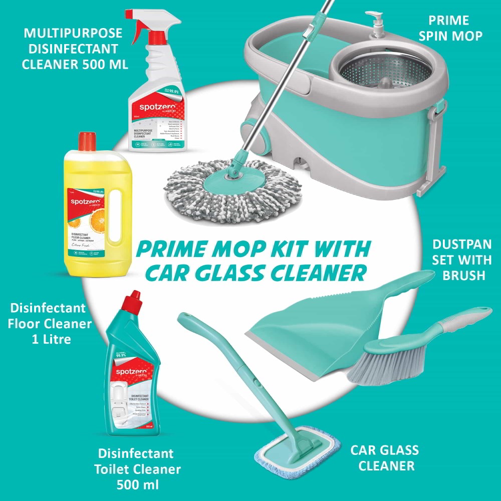Prime Mop Kit with Car Glass Cleaner (Spotzero by Milton)