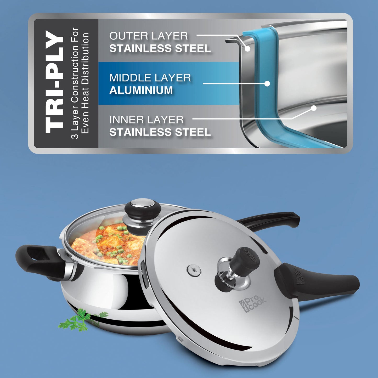 Pressure Cooker Outer Lid Curve Triply (Milton Procook)
