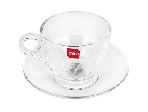 Treo by Milton Vella Glass Cup & Saucer Set | 168ml | 12 Pcs | Crystal Clear