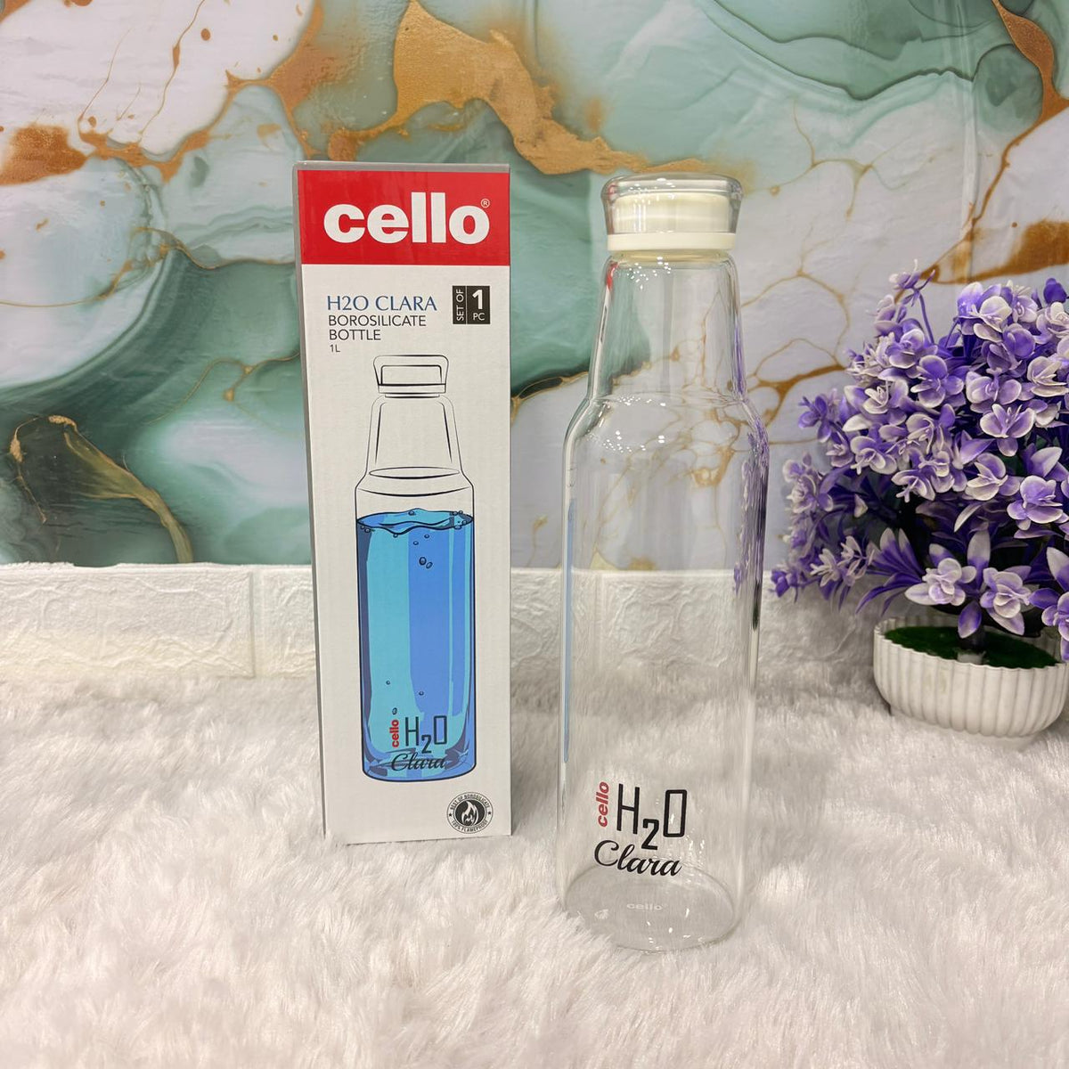 Cello H2O Clara 1 Litre Borosilicate Glass Water Bottle | Leakproof Lid | BPA-Free | Fridge-Friendly