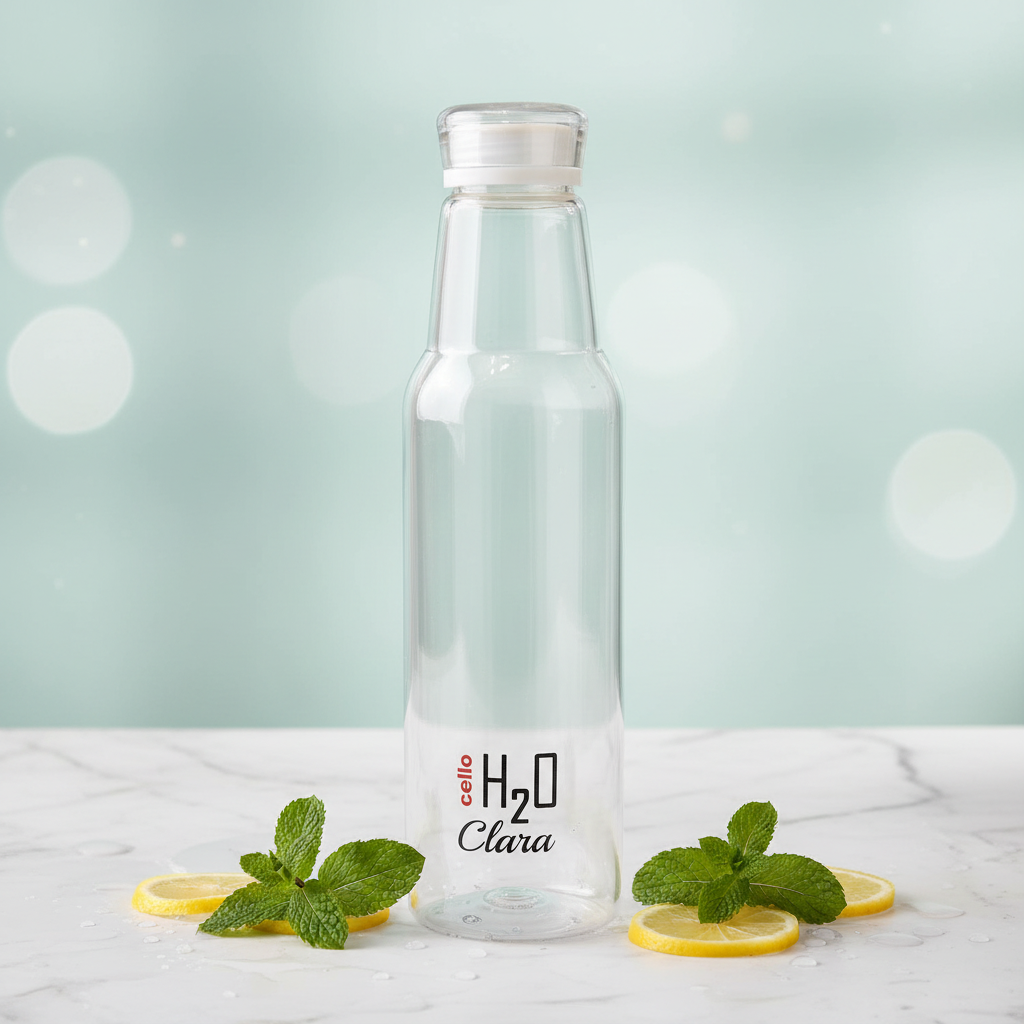 Cello H2O Clara 1 Litre Borosilicate Glass Water Bottle | Leakproof Lid | BPA-Free | Fridge-Friendly