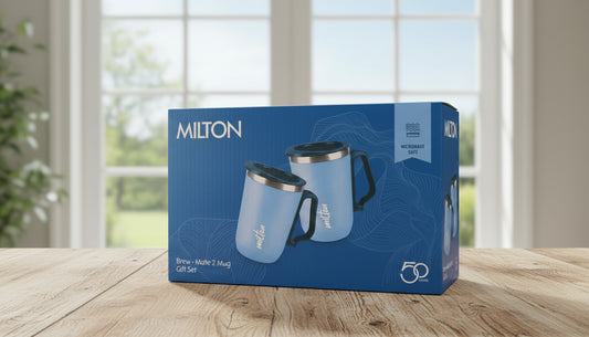 Milton Brew-Mate | 300ML Stainless Steel with Lid, Hot & Cold Beverages Stainless Steel Coffee Mug | Set of 2