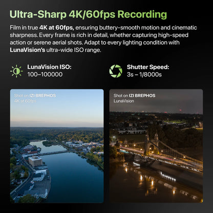 IZI Brephos Micro Drone – 4K60fps Professional Drone with 1” CMOS 48MP Camera, NightSight Ultra, 6X Zoom, Omni Obstacle Avoidance, 24Km Range, HDR 2.0, 3-Axis Gimbal