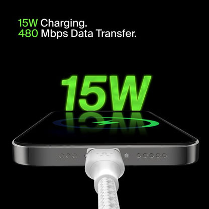 Belkin Braided USB-C to USB-A Cable 2M White – Fast Charge