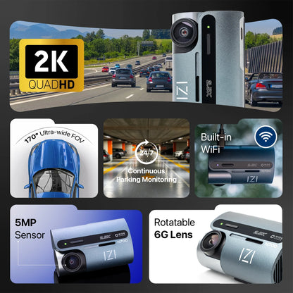 IZI N700 5 MP Car Dashboard Camera, 2.5K, Night Vision, WiFi, 512GB Storage Support