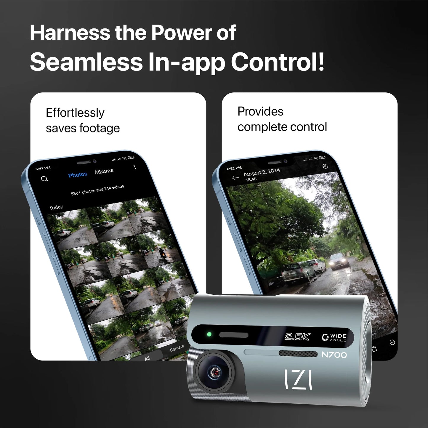 IZI N700 5 MP Car Dashboard Camera, 2.5K, Night Vision, WiFi, 512GB Storage Support