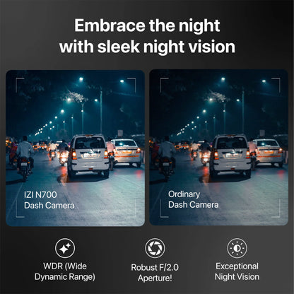 IZI N700 5 MP Car Dashboard Camera, 2.5K, Night Vision, WiFi, 512GB Storage Support