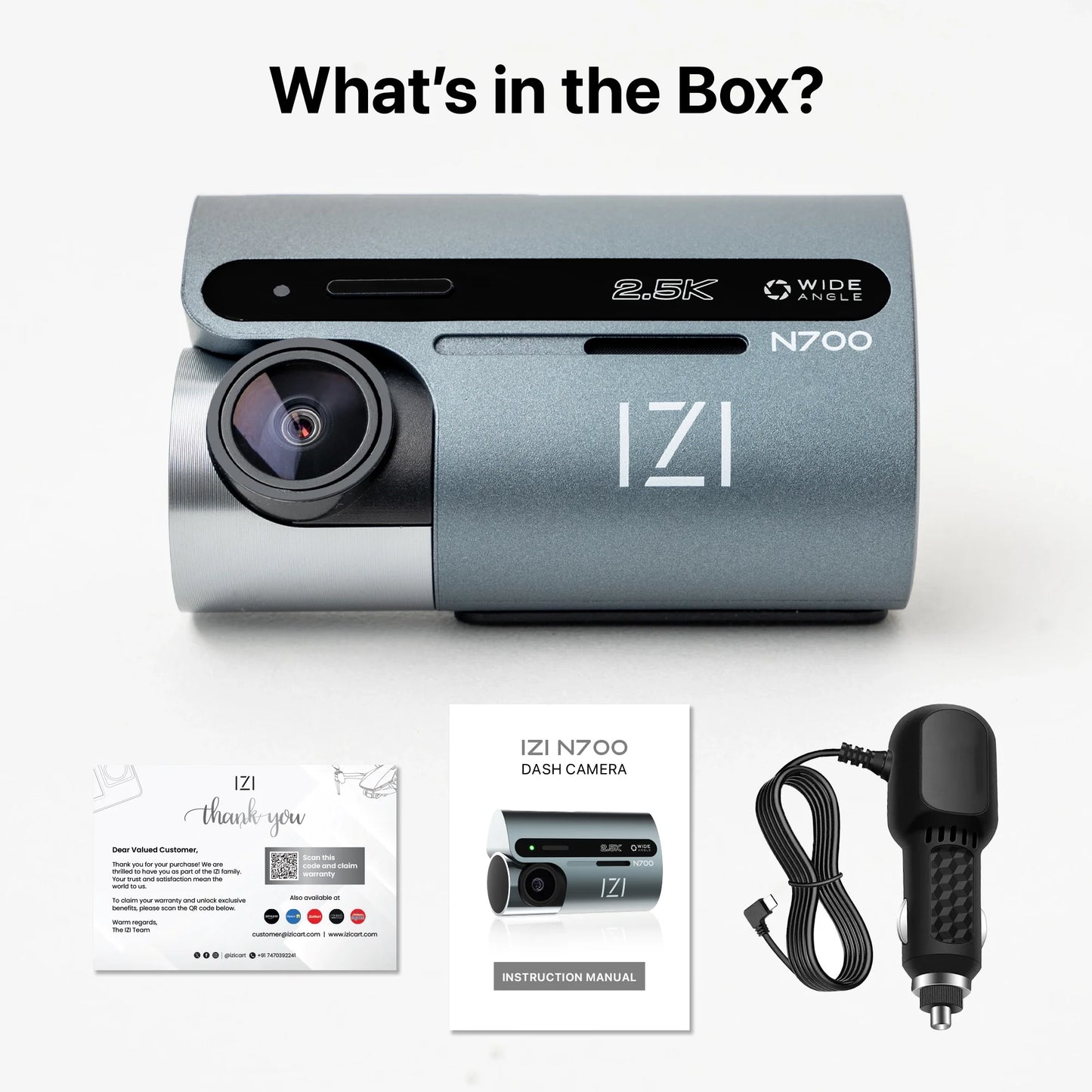 IZI N700 5 MP Car Dashboard Camera, 2.5K, Night Vision, WiFi, 512GB Storage Support