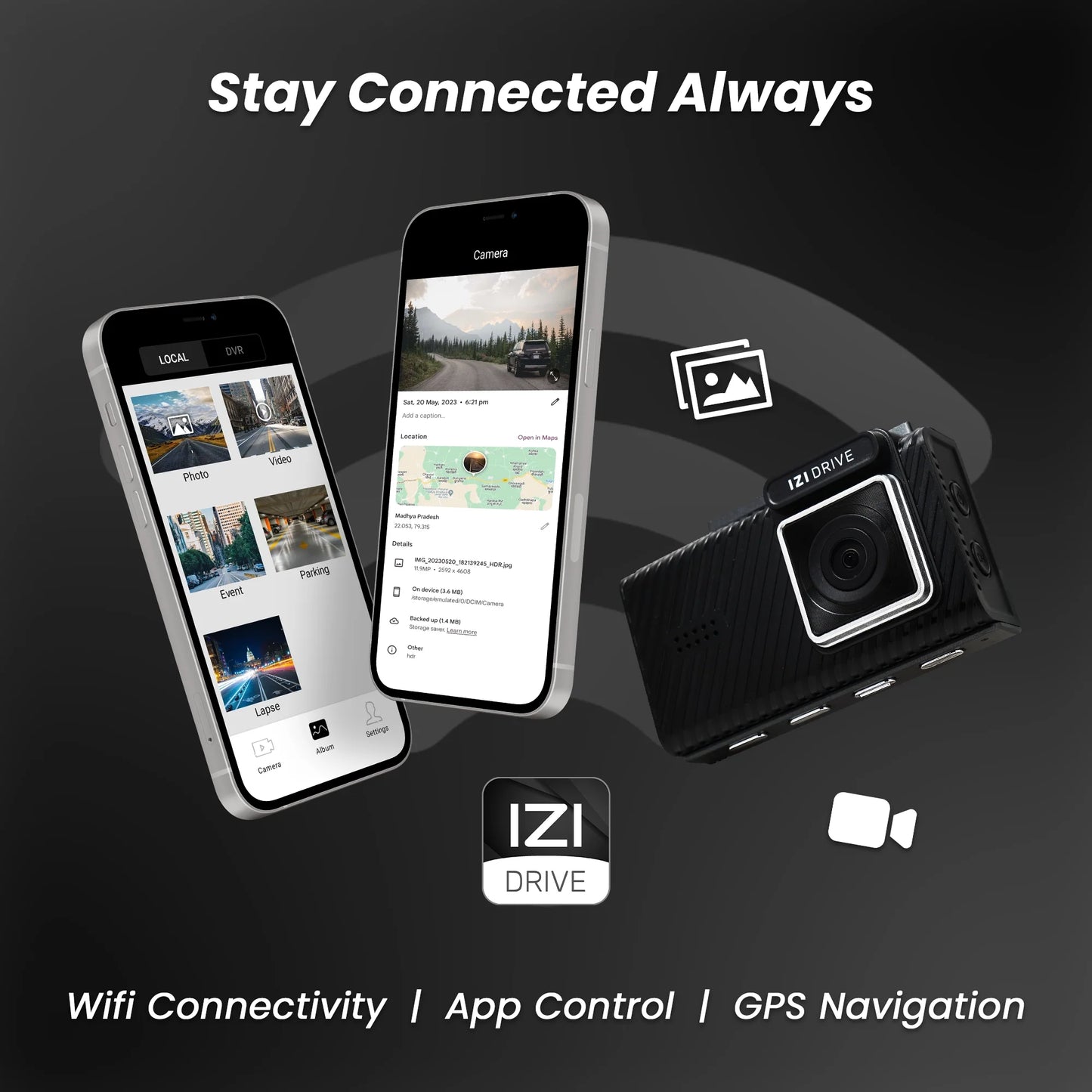 IZI DRIVE Plus 4K Dash Camera - Dual Channel, GPS, Night Vision