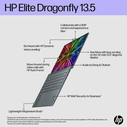 Refurbished HP Elite Dragonfly G3 Notebook Pc Core-I7-1265U 4.8 Ghz /32GB/1TB SSD/Intel Iris X Graphics/13.5"/Windows 11 Pro)-78Q72PA#ACJ