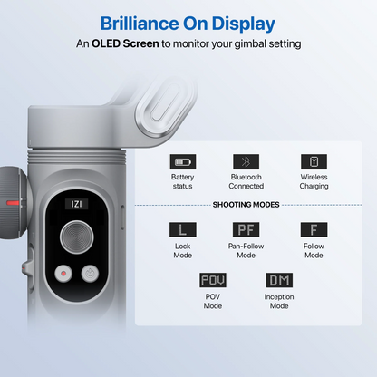 IZI GO-X 3-Axis Gimbal Online: OLED Display, LED Light, AI Tracking