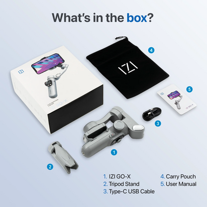 IZI GO-X 3-Axis Gimbal Online: OLED Display, LED Light, AI Tracking