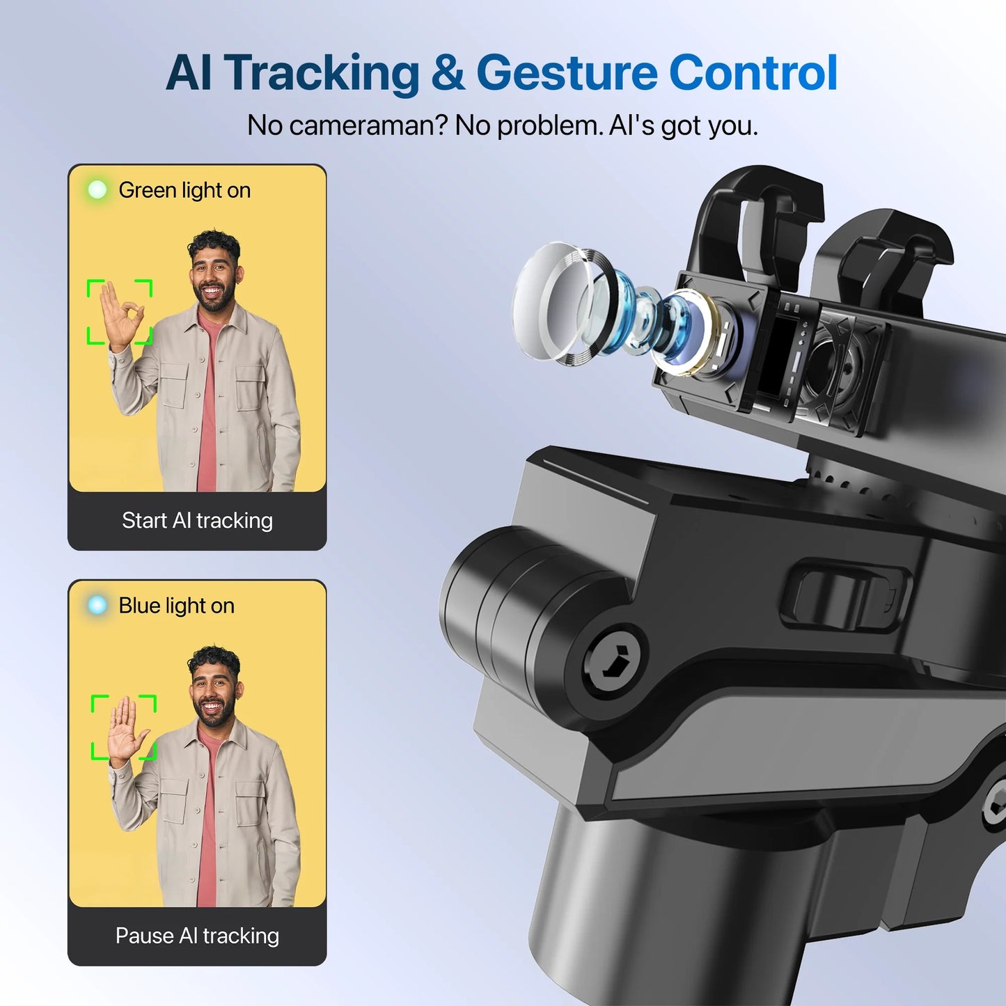 IZI GO X Lite Smartphone Gimbal Stabilizer with Built in Extendable Telescopic Rod | AI Tracking & Remote Control | 6H Battery | 310g Payload