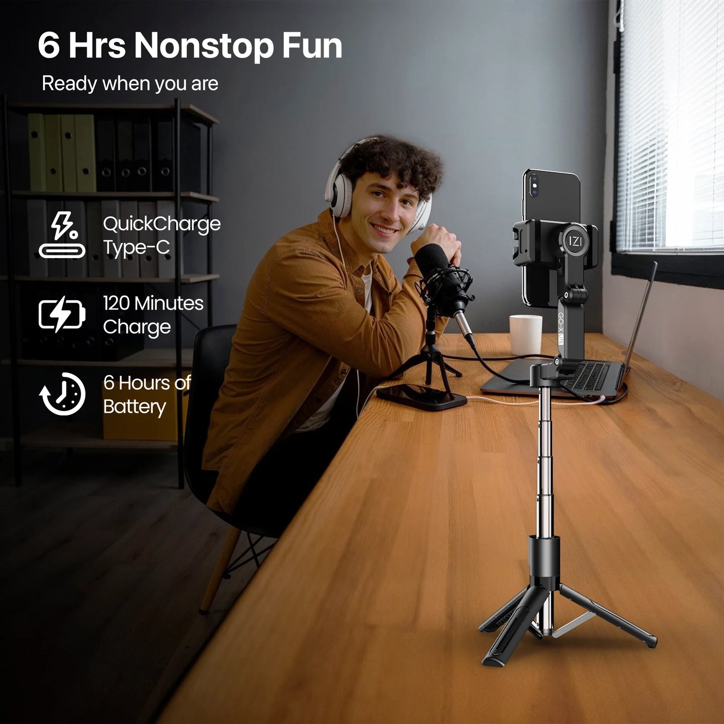 IZI GO X Lite Smartphone Gimbal Stabilizer with Built in Extendable Telescopic Rod | AI Tracking & Remote Control | 6H Battery | 310g Payload