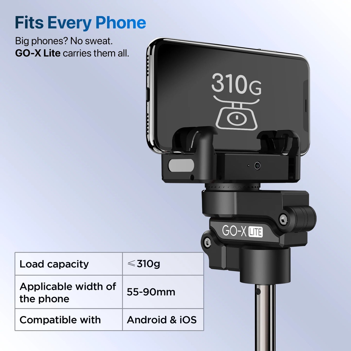 IZI GO X Lite Smartphone Gimbal Stabilizer with Built in Extendable Telescopic Rod | AI Tracking & Remote Control | 6H Battery | 310g Payload