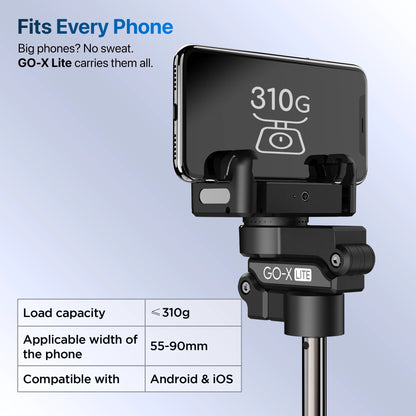 IZI GO X Lite Smartphone Gimbal Stabilizer with Built in Extendable Telescopic Rod | AI Tracking & Remote Control | 6H Battery | 310g Payload