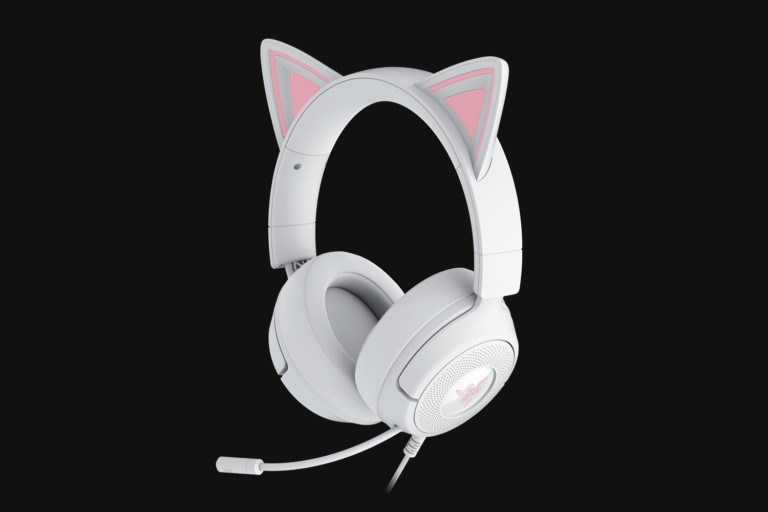 Razer Kraken Kitty V3 X white wired gaming headset with kitty ears, front view