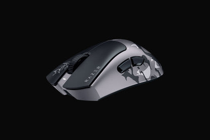Razer DeathAdder V4 Pro NiKo Edition white wireless gaming mouse, side profile view
