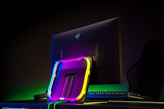 Razer Chroma Light Strip Expansion Kit RGB LED lighting mounted around a gaming desk setup
