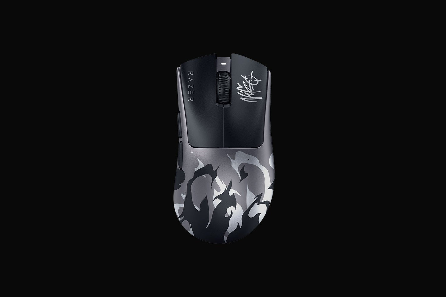 Razer DeathAdder V4 Pro NiKo Edition white wireless gaming mouse, top view