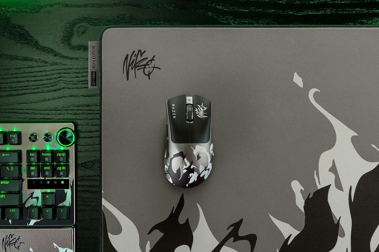 Razer DeathAdder V4 Pro NiKo Edition gaming mouse showing buttons and optical scroll wheel