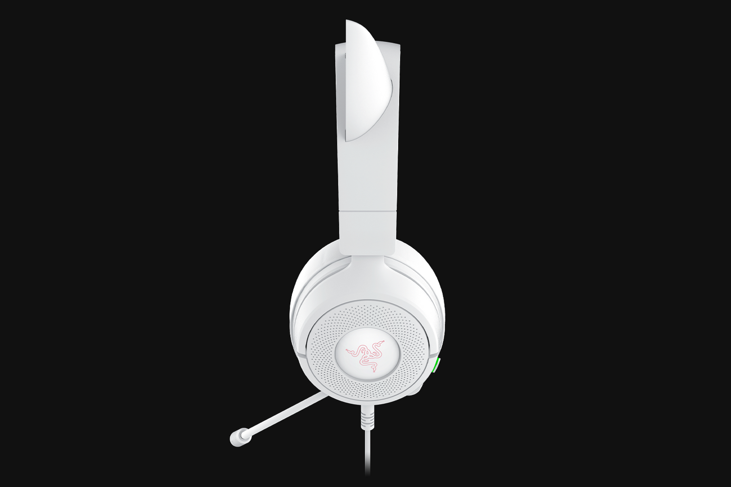 Razer Kraken Kitty V3 X white wired gaming headset, angled view
