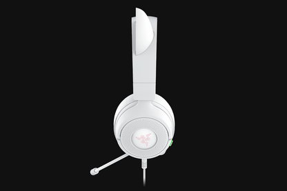 Razer Kraken Kitty V3 X white wired gaming headset, angled view