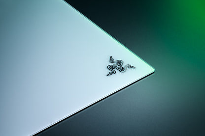 Razer Atlas Pro white tempered glass gaming mouse mat, top-down view of the full surface