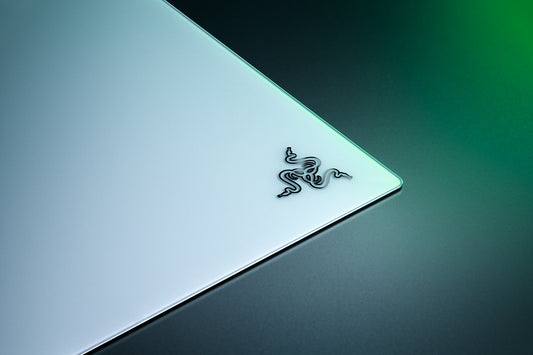 Razer Atlas Pro white tempered glass gaming mouse mat, top-down view of the full surface