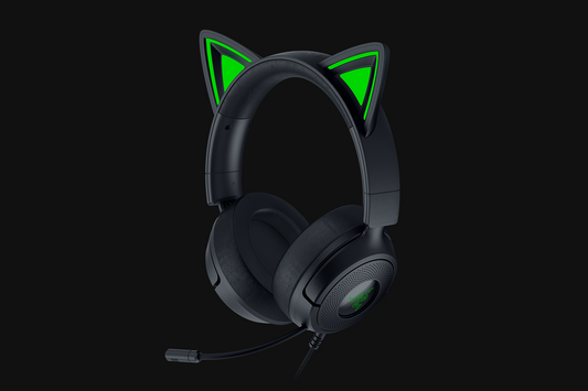 Razer Kraken Kitty V3 X black wired gaming headset with kitty ears, front view