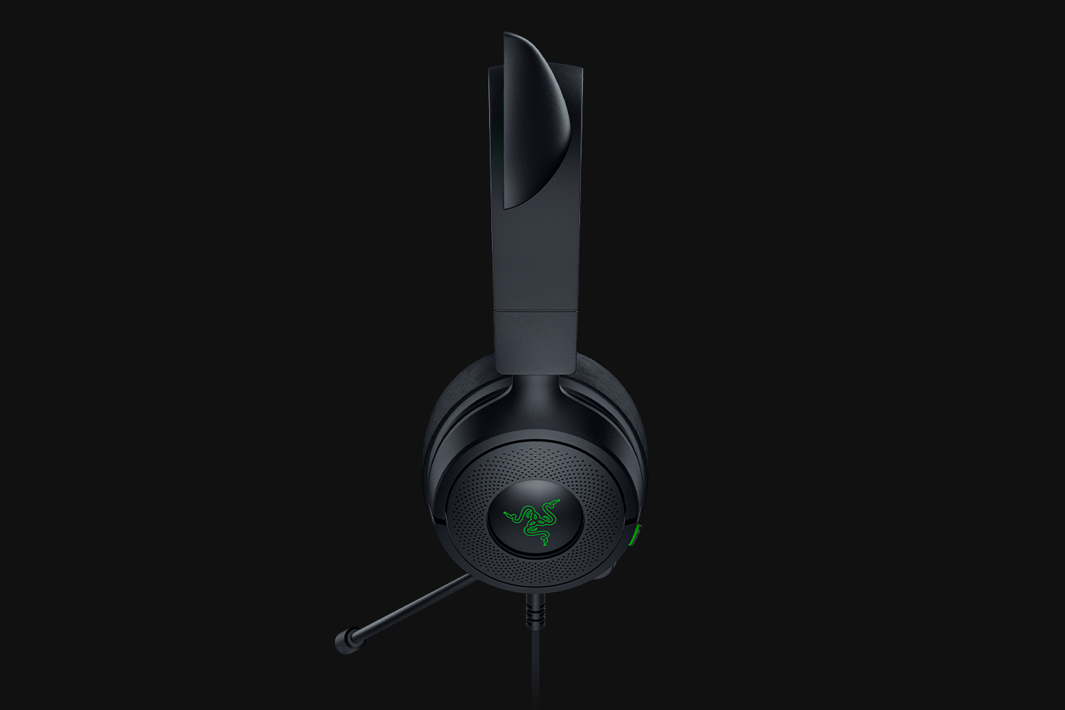 Razer Kraken Kitty V3 X black wired gaming headset, angled view